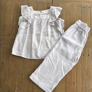 Crewcuts lilac linen flutter shoulder top and cropped pants matching set nwot